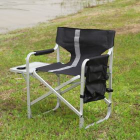 1-piece Padded Folding Outdoor Chair with Side Table and Storage Pockets, Lightweight Oversized Directors Chair for indoor, Outdoor Camping