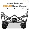 Foldable Beach Wagon Cart with Big Wheels for Sand All Terrain Collapsible Heavy Duty Wagon Utility Carts with Cargo Net/Straps/Fishing Holder for Out