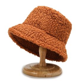 Women's Harajuku Bucket Hat Solid Color Women Men Fishing Fisherman Hats Autumn Winter Lamb Wool Outdoor Warm Panama Cap (Ships From: China, Color: Orange)