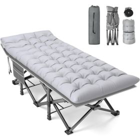 XXL Folding Camping Cot for Adults,79" L x 32" W x 19" H Camp Cot, Oversized Sleeping Cot with Mattress, Carry Bag, Strapping (Color: Gray Cot gray Pad)