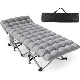 Folding Camping Cot for Adults Portable Outdoor Bed Heavy Duty Sleeping Cots for Camp with Pillow and Carry Bag (Color: Gray Gray)